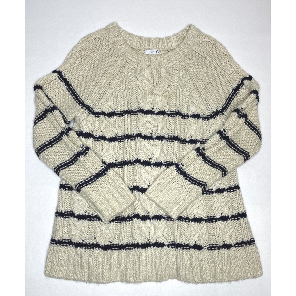 J. Jill Women Sweater Striped Cable Knit S Petite Cream Blue
